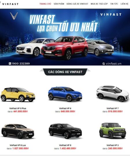 Giao diện theme WordPress bán xe VinFast chuyên nghiệp, thiết kế hiện đại, tùy biến dễ dàng với Flatsome.